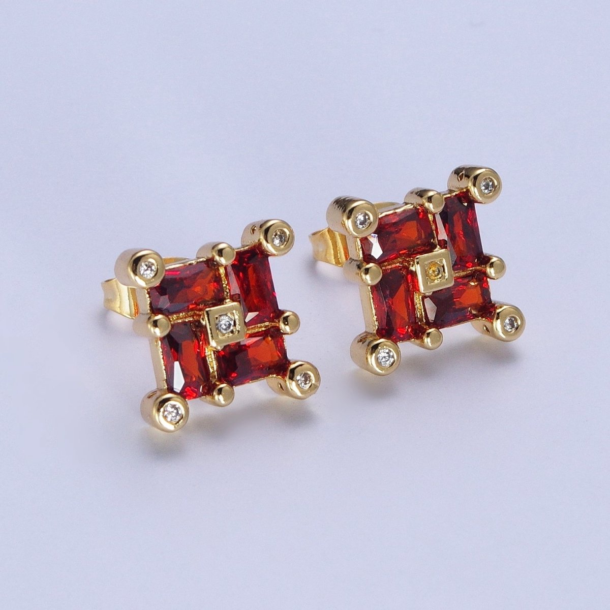 24K Gold Filled Micro Pave CZ Stud Earrings Baguette Colorful Cubic Zirconia Earrings Q-051 Q-053 Q-057 - DLUXCA