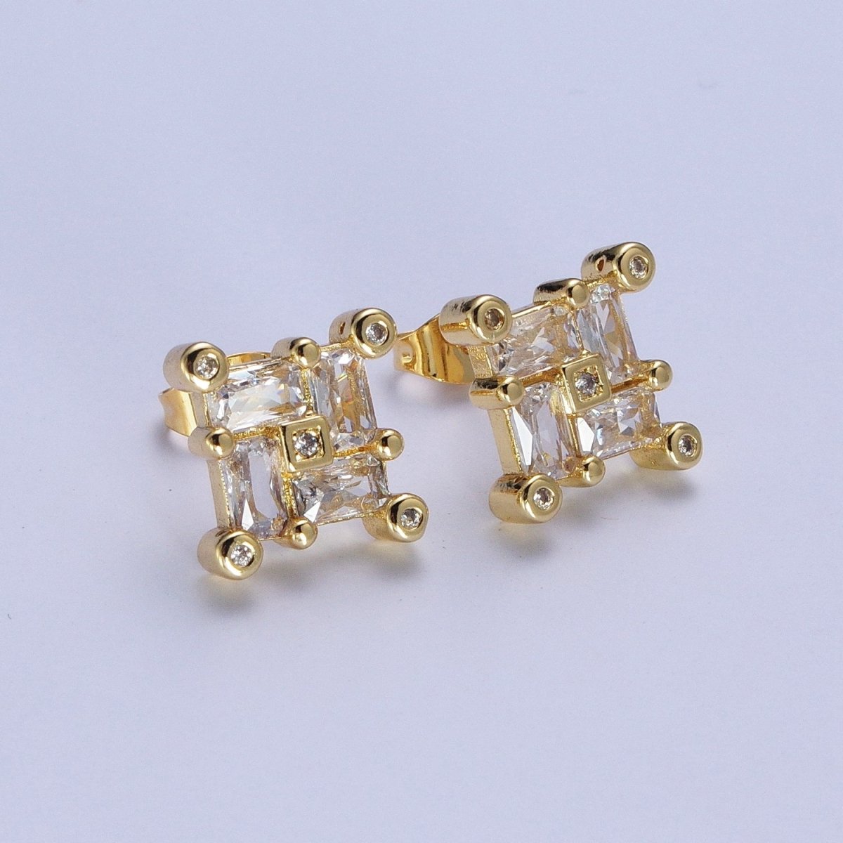 24K Gold Filled Micro Pave CZ Stud Earrings Baguette Colorful Cubic Zirconia Earrings Q-051 Q-053 Q-057 - DLUXCA