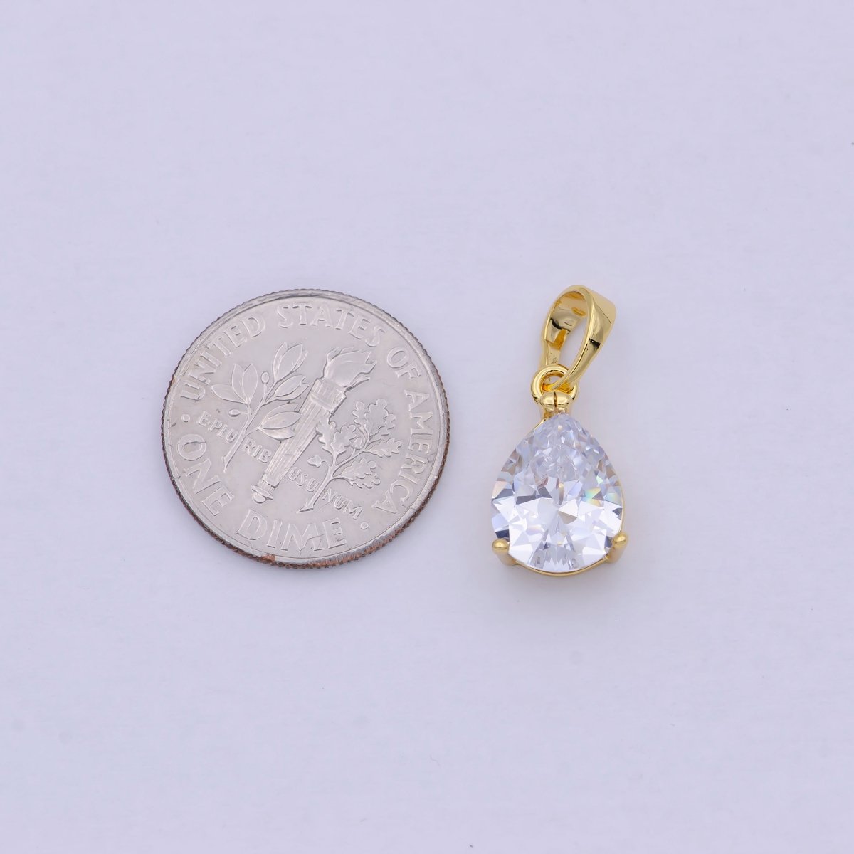 24k Gold Filled Micro Pave CZ Tear Drop Pendant Cubic Pear Charm I-892 - DLUXCA