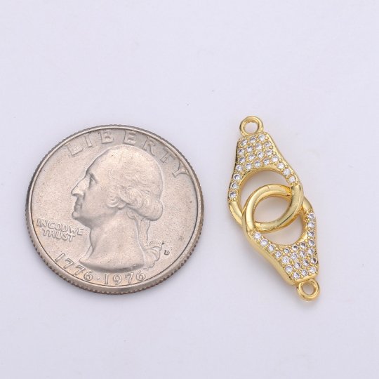 24k Gold Filled Micro Pave Dainty Gold Handcuff Charm Connectors, Gold Handcuffs Link Necklace Bracelet Connector with Cubic Zirconia F-442 F-443 - DLUXCA