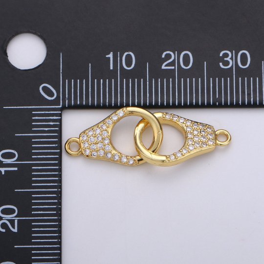 24k Gold Filled Micro Pave Dainty Gold Handcuff Charm Connectors, Gold Handcuffs Link Necklace Bracelet Connector with Cubic Zirconia F-442 F-443 - DLUXCA