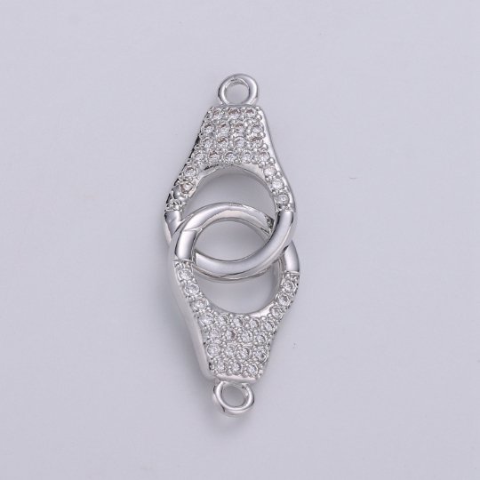 24k Gold Filled Micro Pave Dainty Gold Handcuff Charm Connectors, Gold Handcuffs Link Necklace Bracelet Connector with Cubic Zirconia F-442 F-443 - DLUXCA