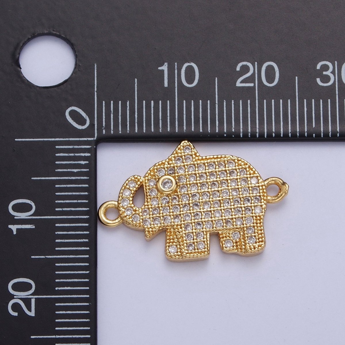 24K Gold Filled Micro Pave Elephant Forest Wildlife Safari Connector Charm For Jewelry Making F-485 - DLUXCA