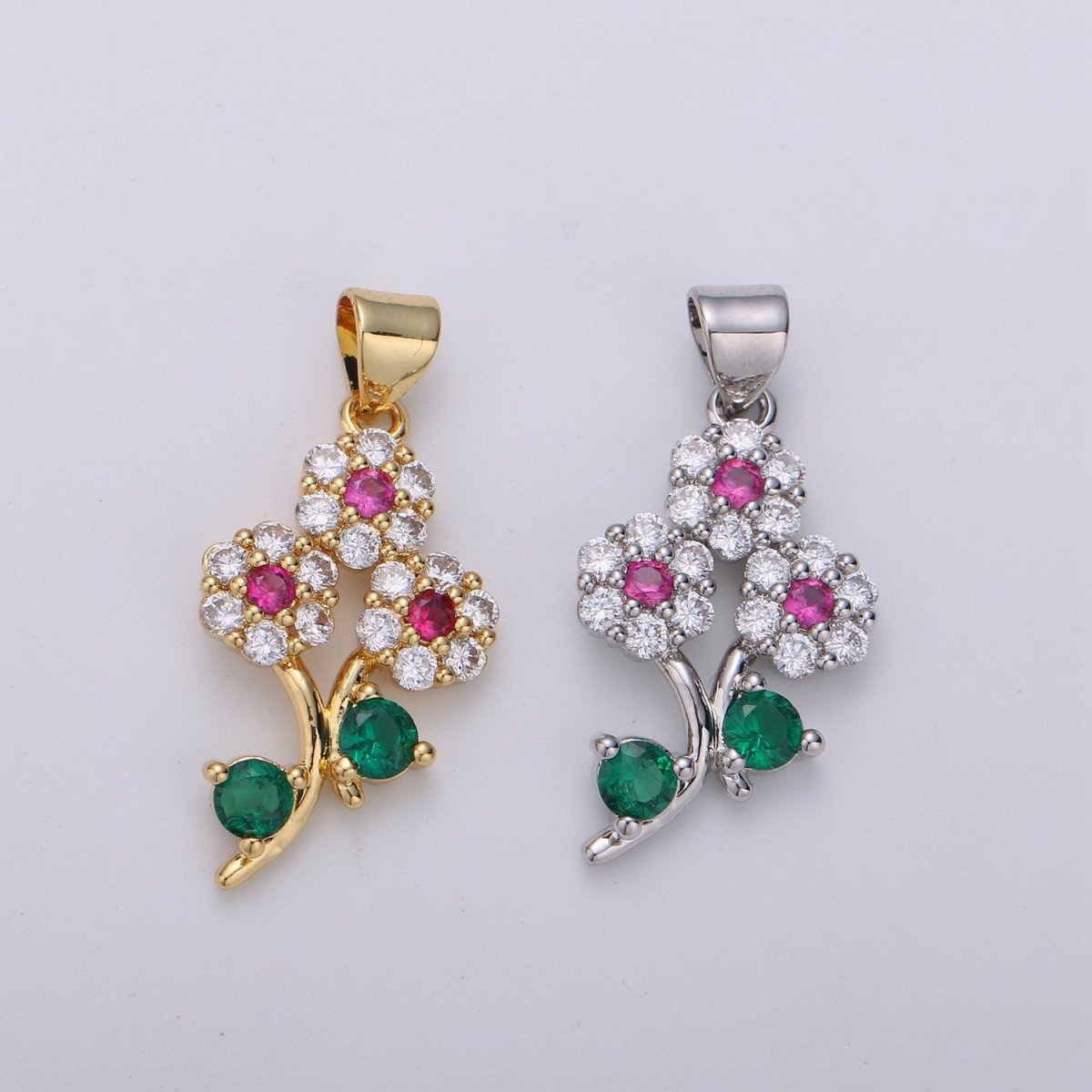 24K Gold Filled Micro Pave Flower Charm, Silver Small Cubic Flower Charm Multi Color Pendant for necklace earring bracelet Component I-601 I-602 - DLUXCA