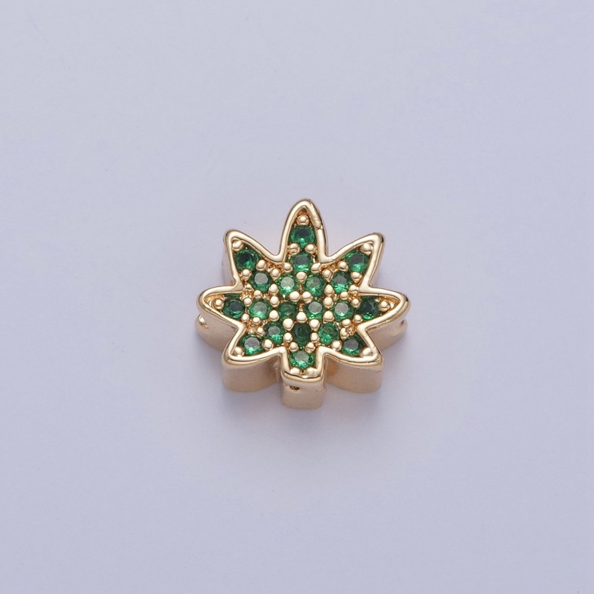 24K Gold Filled Micro Pave Forest Leaf Bead, Multicolor CZ Cubic Zirconia Mother Nature Plant Leaves W-892-W-897 - DLUXCA