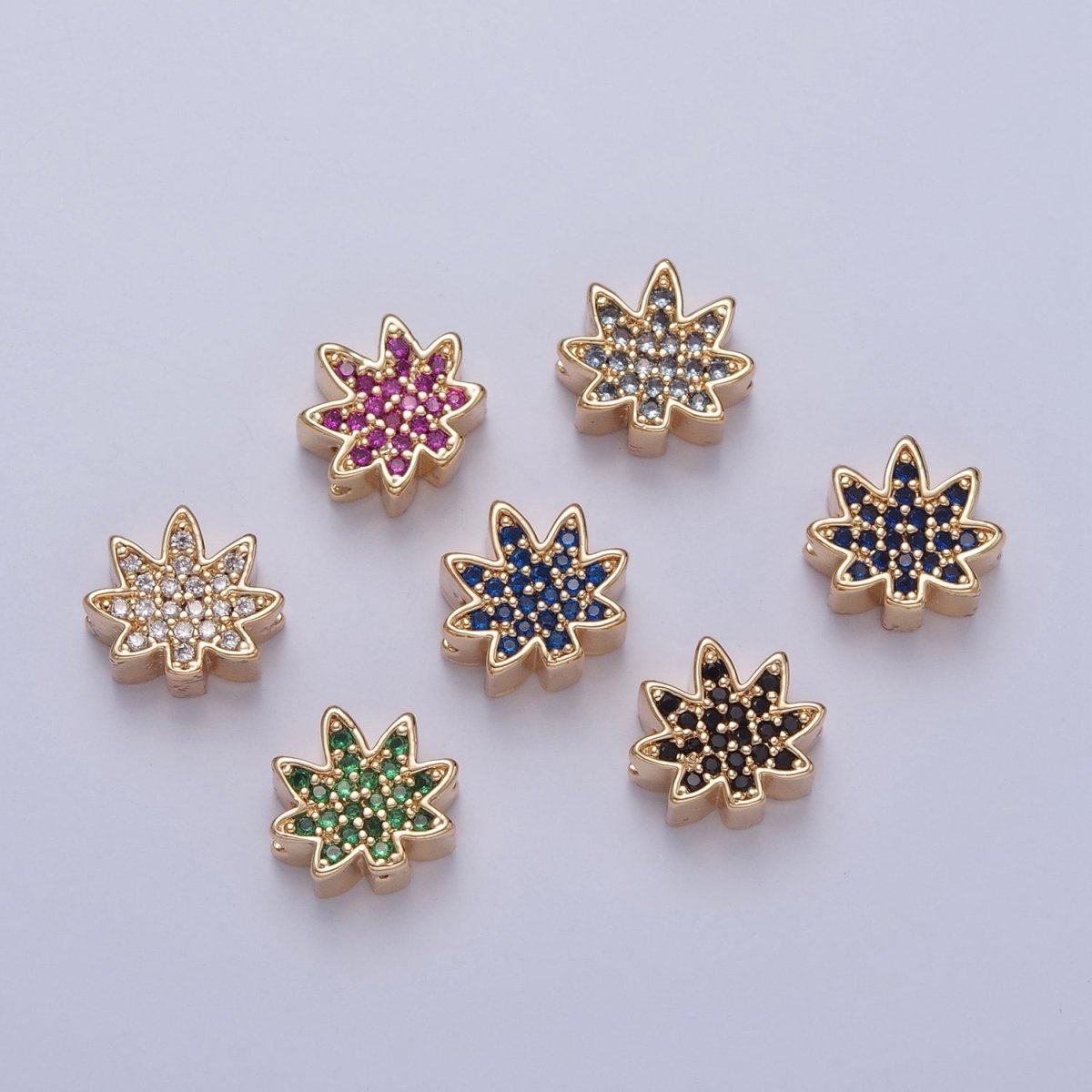 24K Gold Filled Micro Pave Forest Leaf Bead, Multicolor CZ Cubic Zirconia Mother Nature Plant Leaves W-892-W-897 - DLUXCA