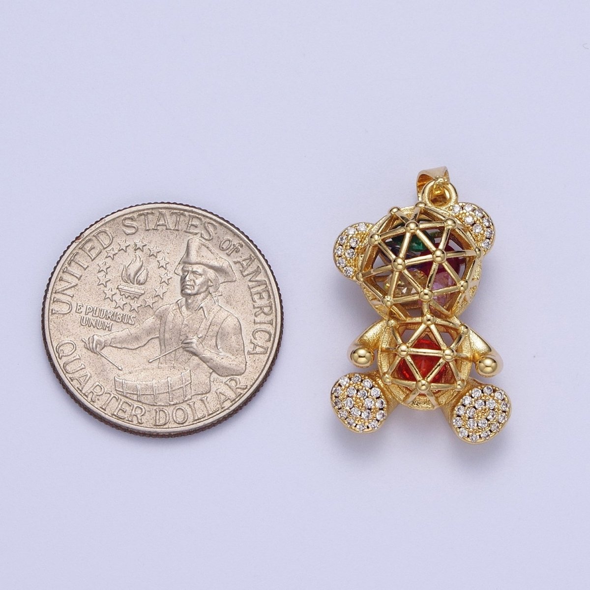 24K Gold Filled Micro Pave Gold Bear Charm Teddy Bear Charm Necklace Bracelet Earring Pendant / Keychain X-532 - DLUXCA