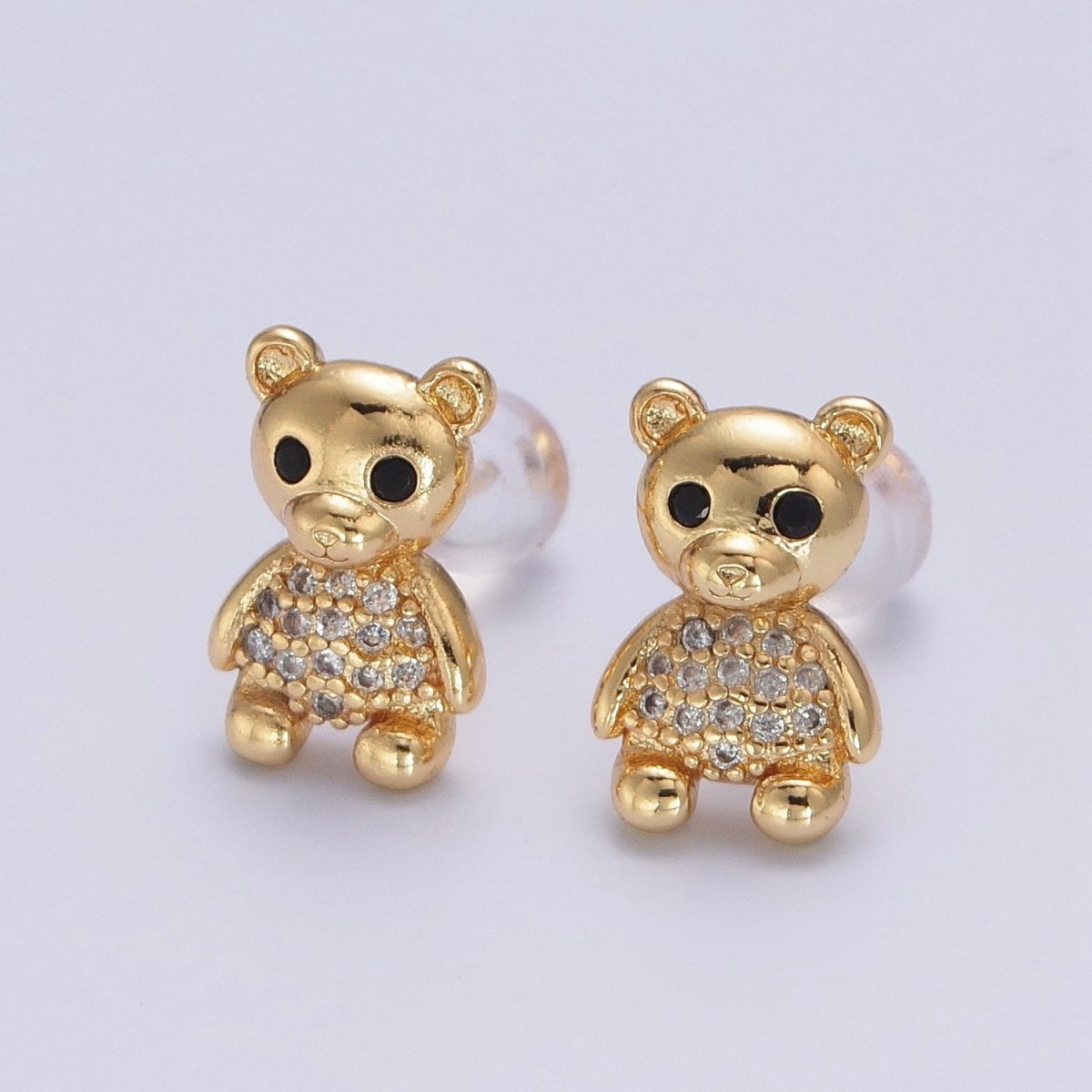 24K Gold Filled Micro Pave Gold Teddy Bear Stud Earrings P-320 - DLUXCA