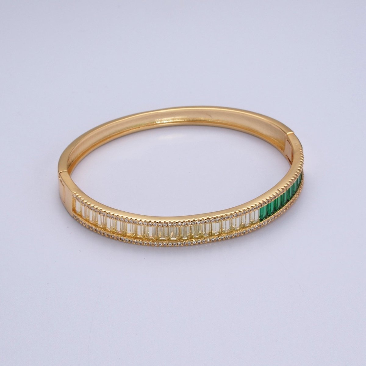 24K Gold Filled Micro Pave Gradient Green Baguette Bangle Bracelet | WA-1012 WA-1013 Clearance Pricing - DLUXCA
