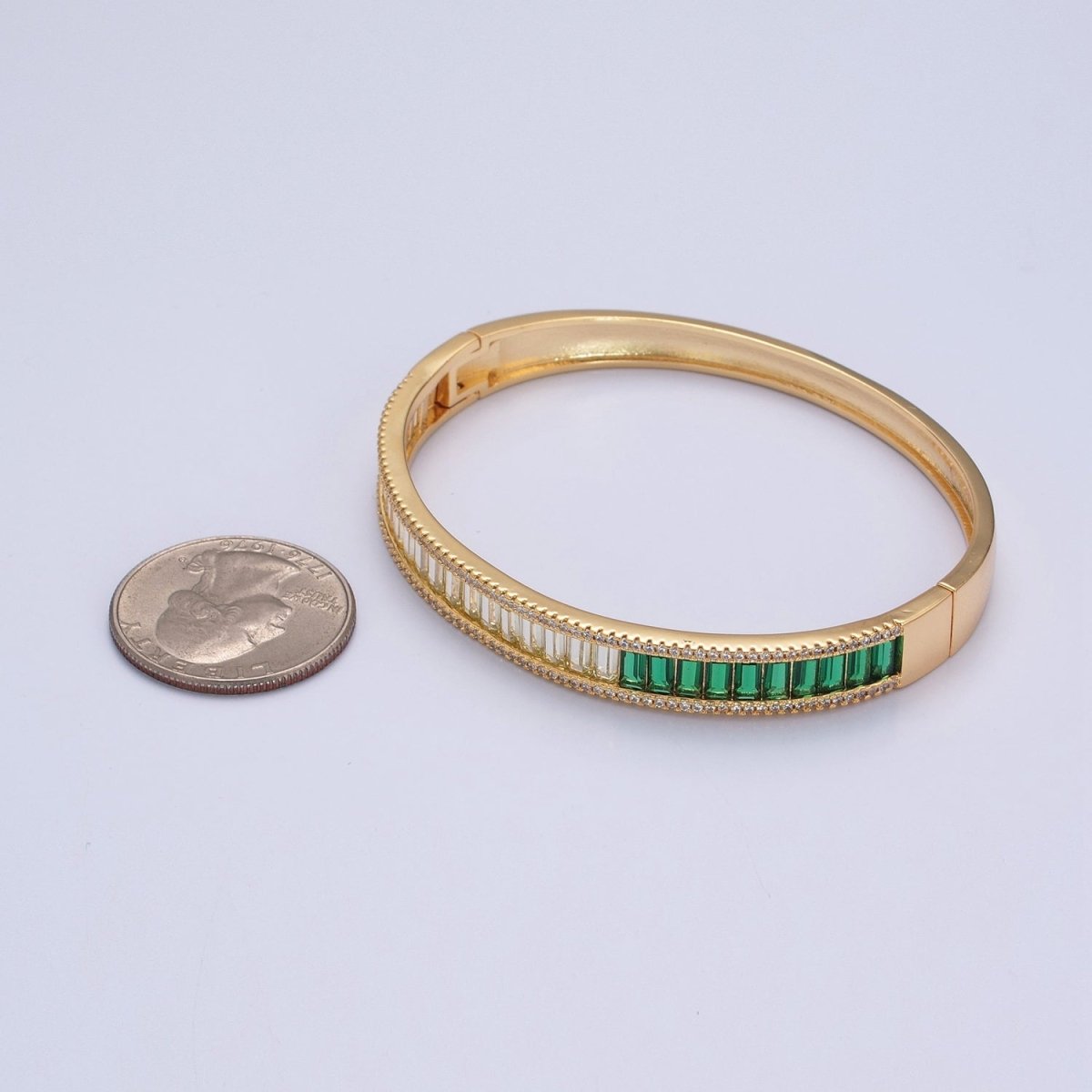 24K Gold Filled Micro Pave Gradient Green Baguette Bangle Bracelet | WA-1012 WA-1013 Clearance Pricing - DLUXCA