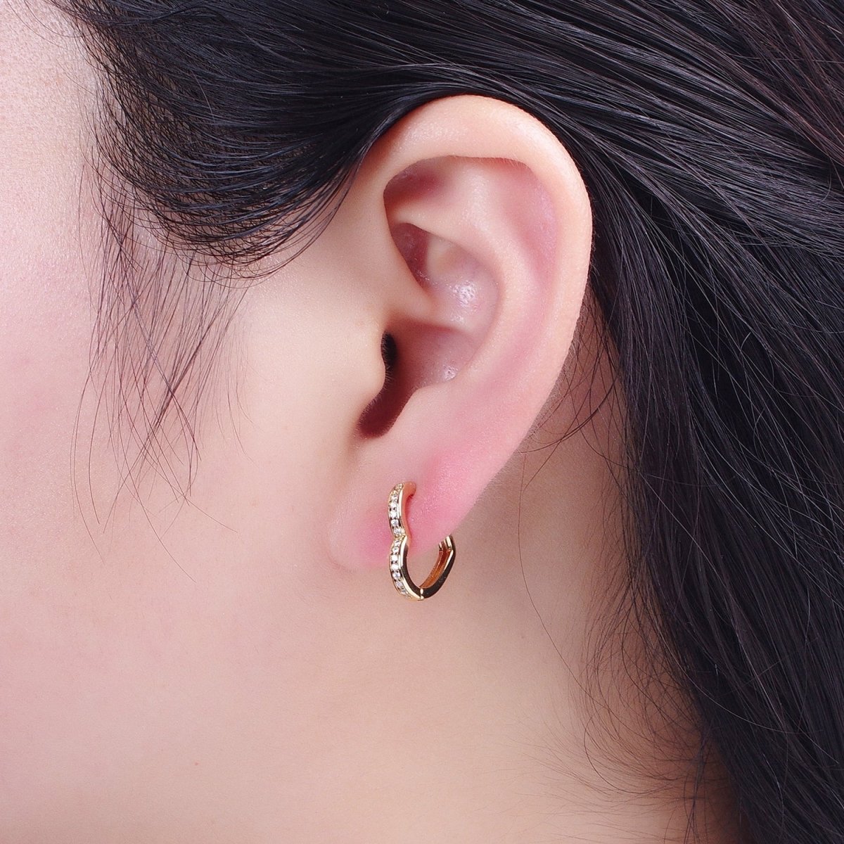 24K Gold Filled Micro Pave Heart Love Huggie Hoop Earrings Jewelry Gift For Valentine | T-027 T-028 X-840 - DLUXCA