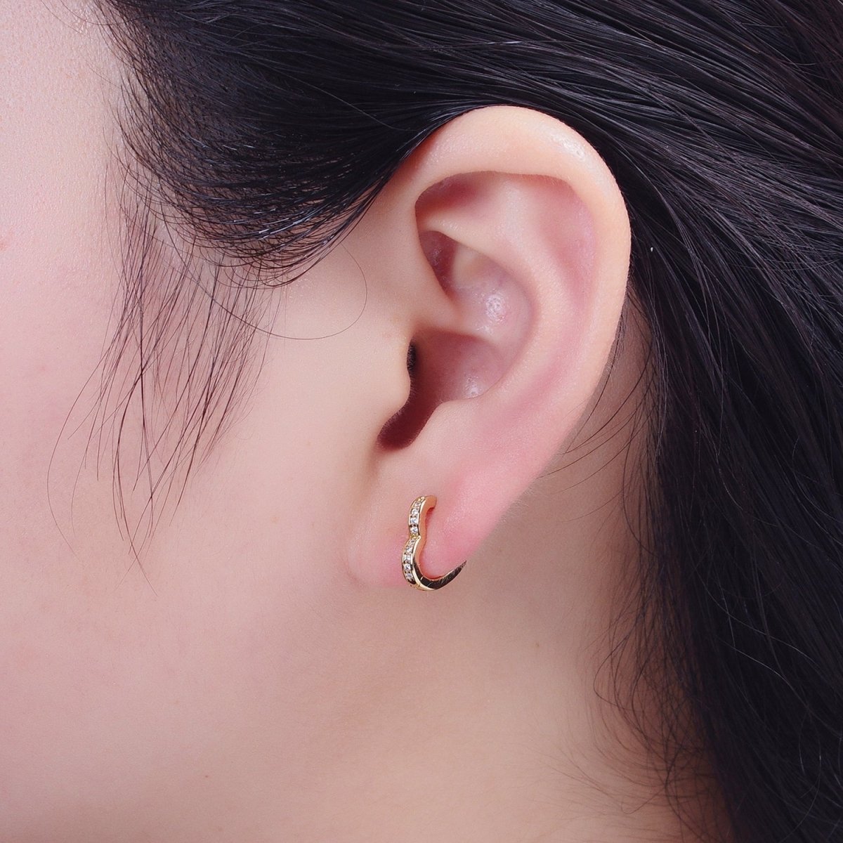 24K Gold Filled Micro Pave Heart Love Huggie Hoop Earrings Jewelry Gift For Valentine | T-027 T-028 X-840 - DLUXCA