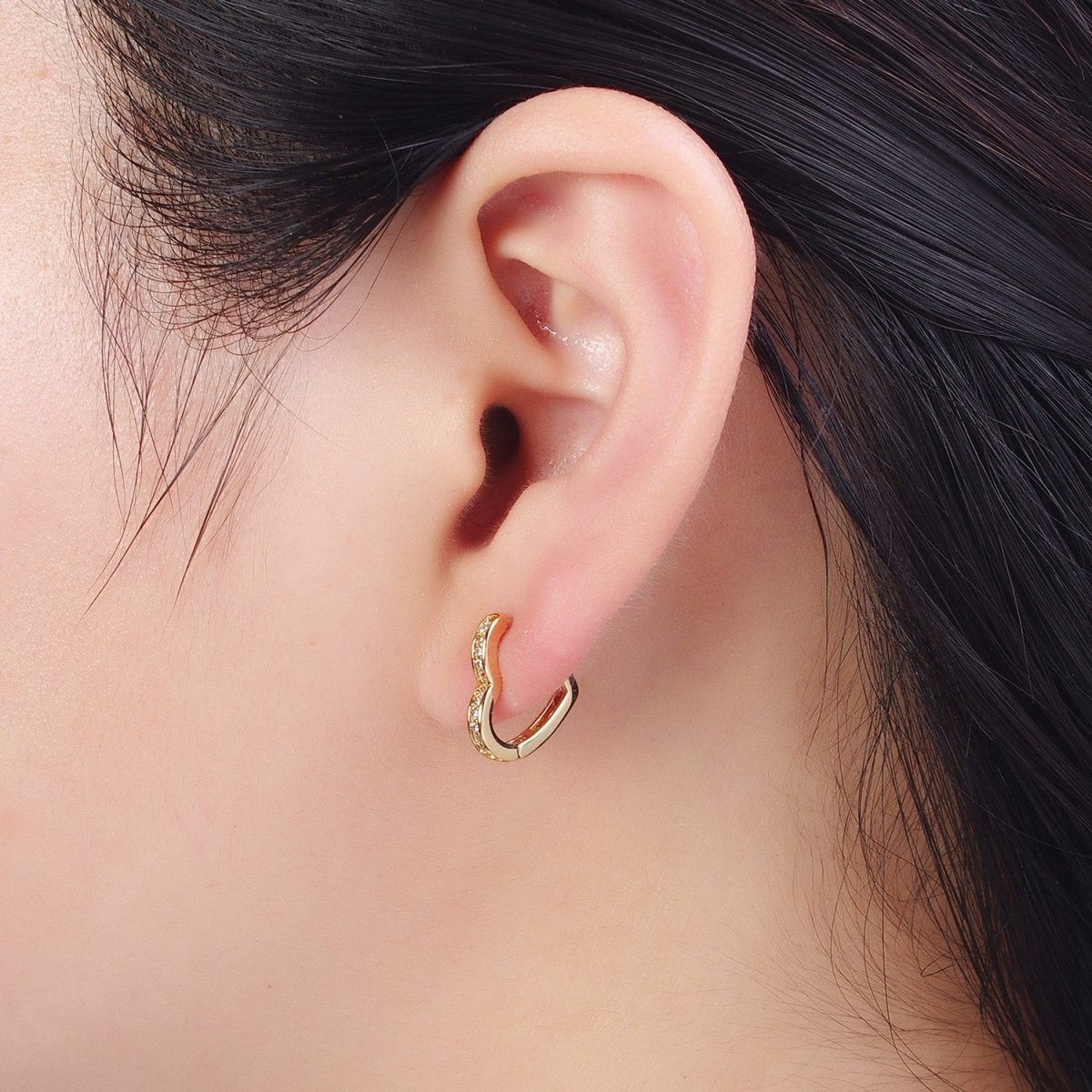 24K Gold Filled Micro Pave Heart Love Huggie Hoop Earrings Jewelry Gift For Valentine | T-027 T-028 X-840 - DLUXCA