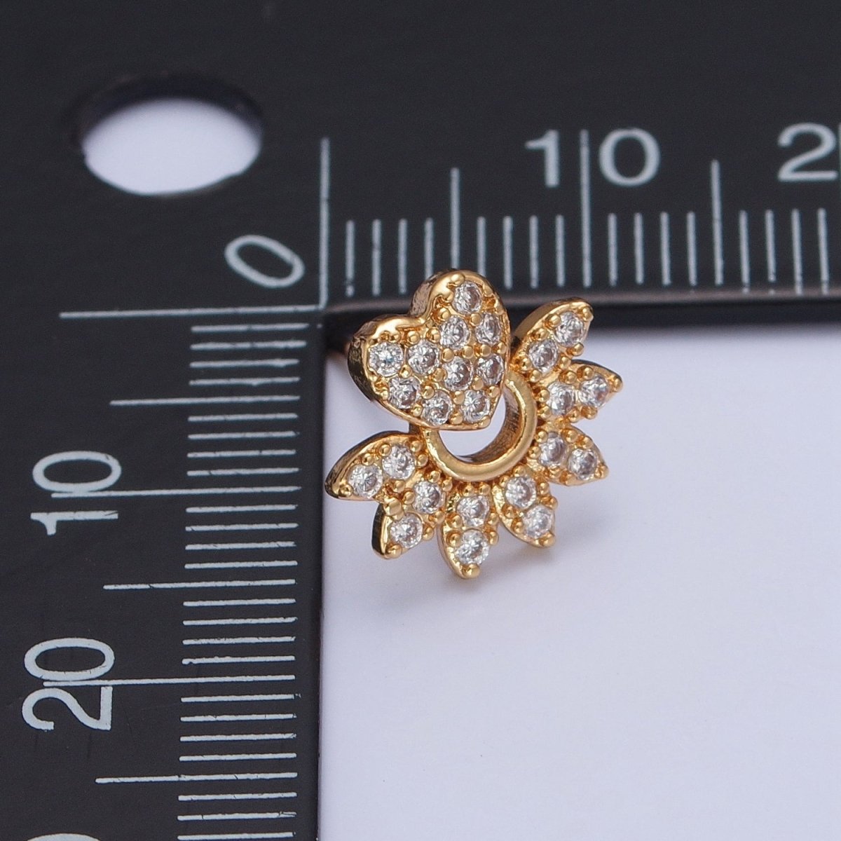 24K Gold Filled Micro Pave Heart Sunburst Sun Ray Stud Earrings T-134 - DLUXCA