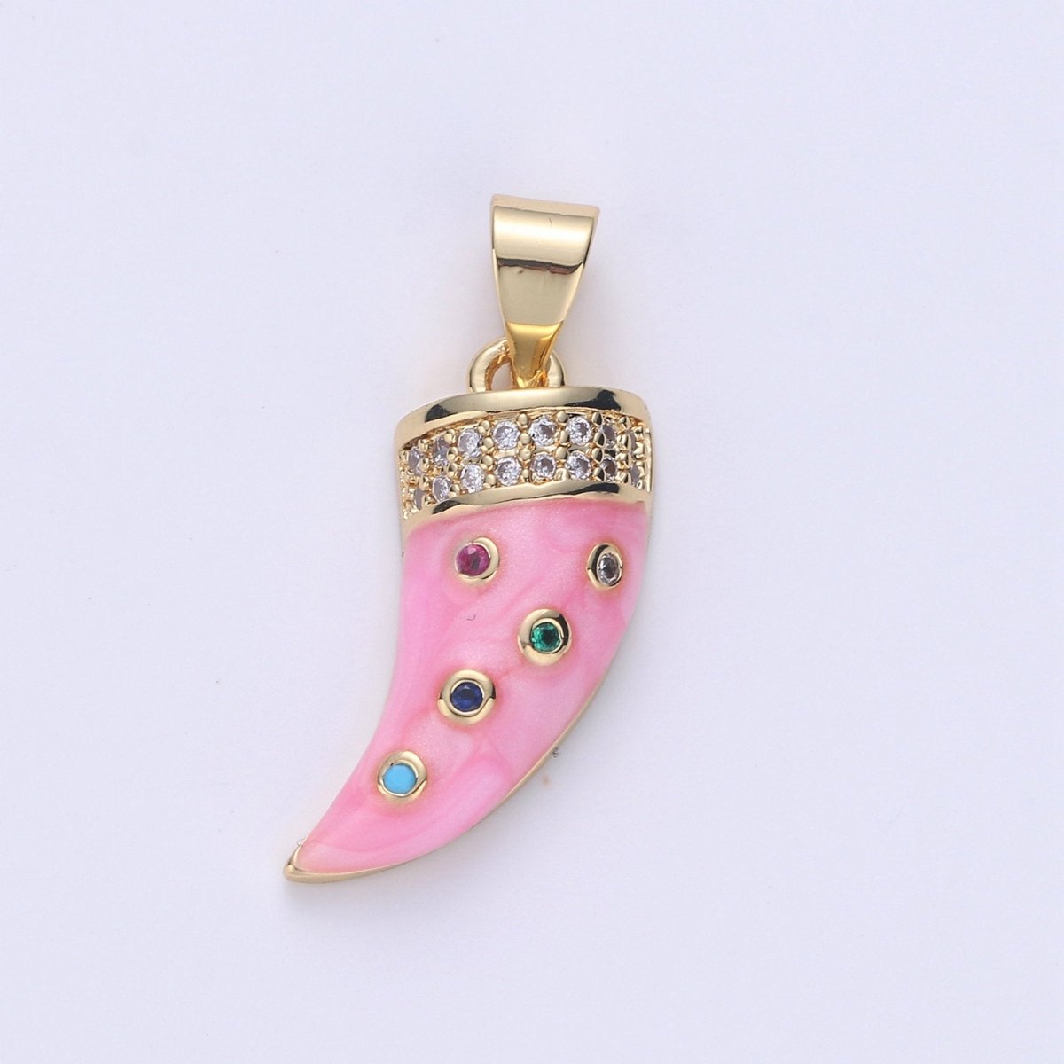 24k Gold Filled Micro Pave Horn Charm, Cubic Zirconia Enamel Horn Pendant Charm, Pink Red Blue Charm, For DIY Jewelry Necklace Supply I-637 I-638 I-639 - DLUXCA