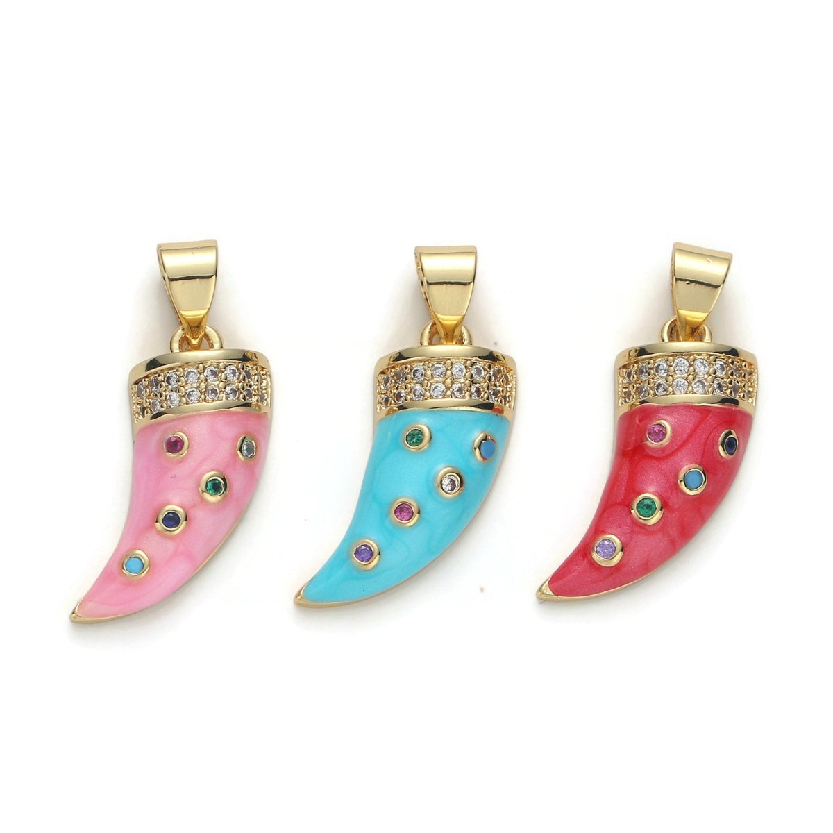 24k Gold Filled Micro Pave Horn Charm, Cubic Zirconia Enamel Horn Pendant Charm, Pink Red Blue Charm, For DIY Jewelry Necklace Supply I-637 I-638 I-639 - DLUXCA