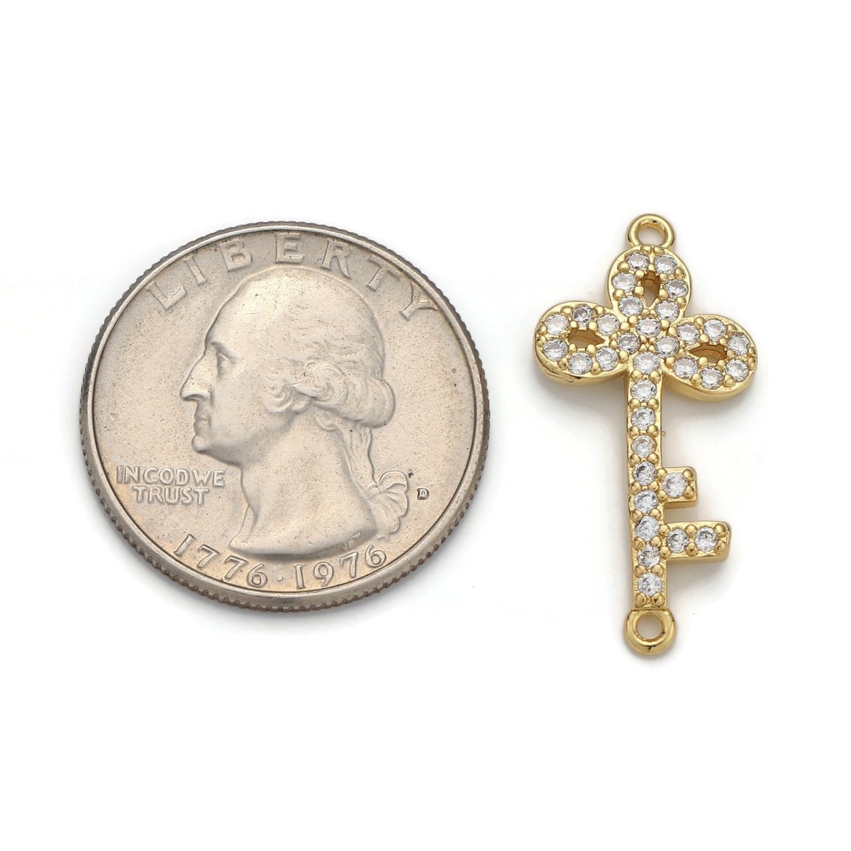 24k Gold Filled Micro Pave Key Charm, Cubic Zirconia Key Pendant Charm, Gold Filled Charm, For DIY Jewelry D-034 - DLUXCA