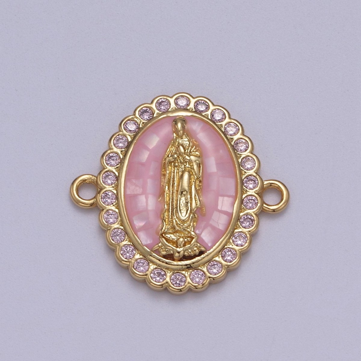 24k Gold Filled Micro Pave Lady Guadalupe Charm Connector, CZ Pave Virgin Mary Charm For Necklace, Bracelet Jewelry Making N-147 - N-156 - DLUXCA