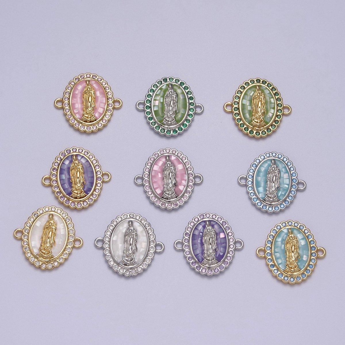 24k Gold Filled Micro Pave Lady Guadalupe Charm Connector, CZ Pave Virgin Mary Charm For Necklace, Bracelet Jewelry Making N-147 - N-156 - DLUXCA