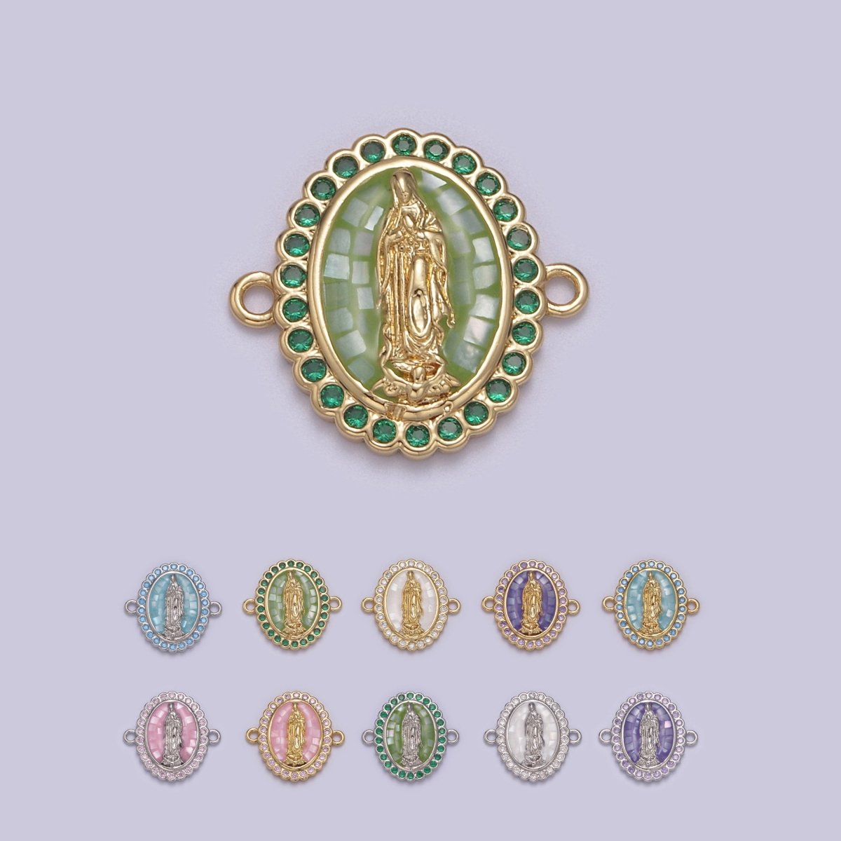 24k Gold Filled Micro Pave Lady Guadalupe Charm Connector, CZ Pave Virgin Mary Charm For Necklace, Bracelet Jewelry Making N-147 - N-156 - DLUXCA