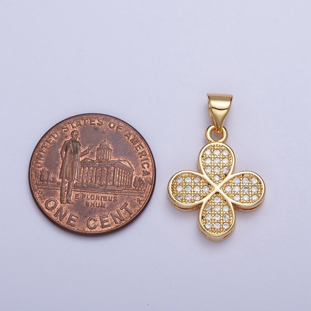 24K Gold Filled Micro Pave Leaf Four Leaf Clover Plant Pendant For Jewelry Making X-444 - DLUXCA
