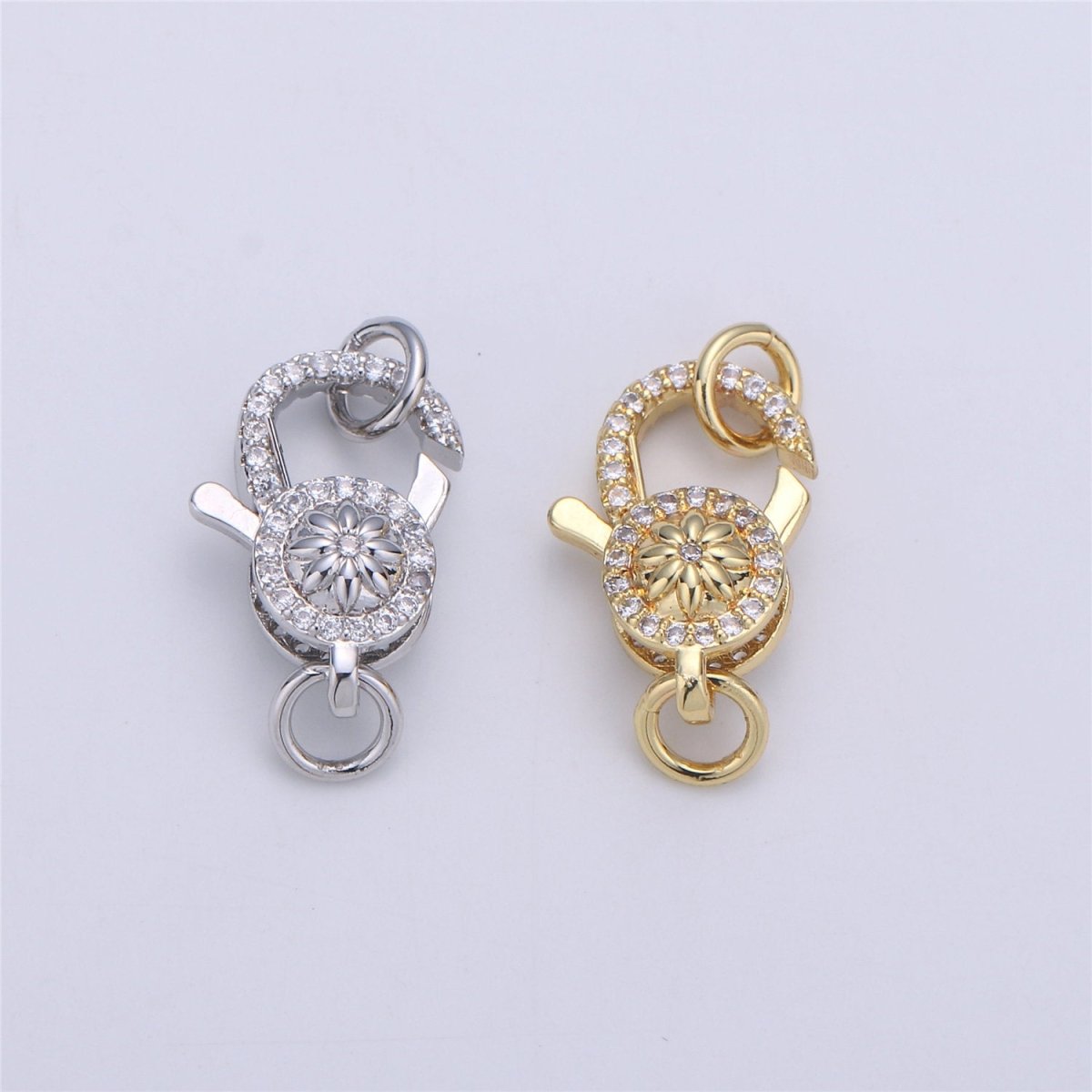 24k Gold Filled Micro Pave Lobster Clasp with Star Flower size 24mm K-351 - DLUXCA