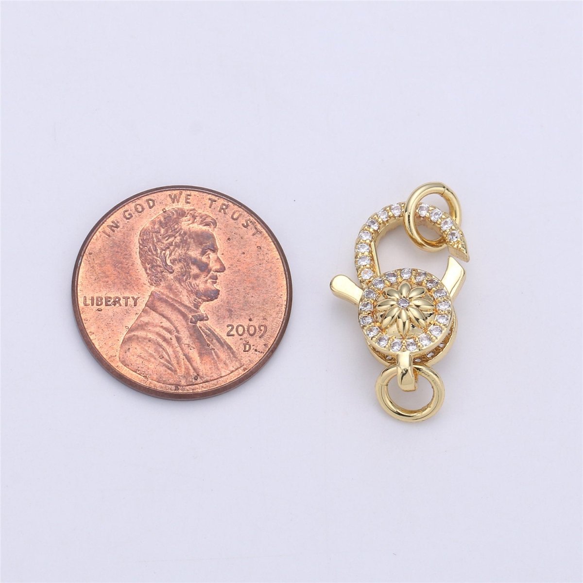 24k Gold Filled Micro Pave Lobster Clasp with Star Flower size 24mm K-351 - DLUXCA