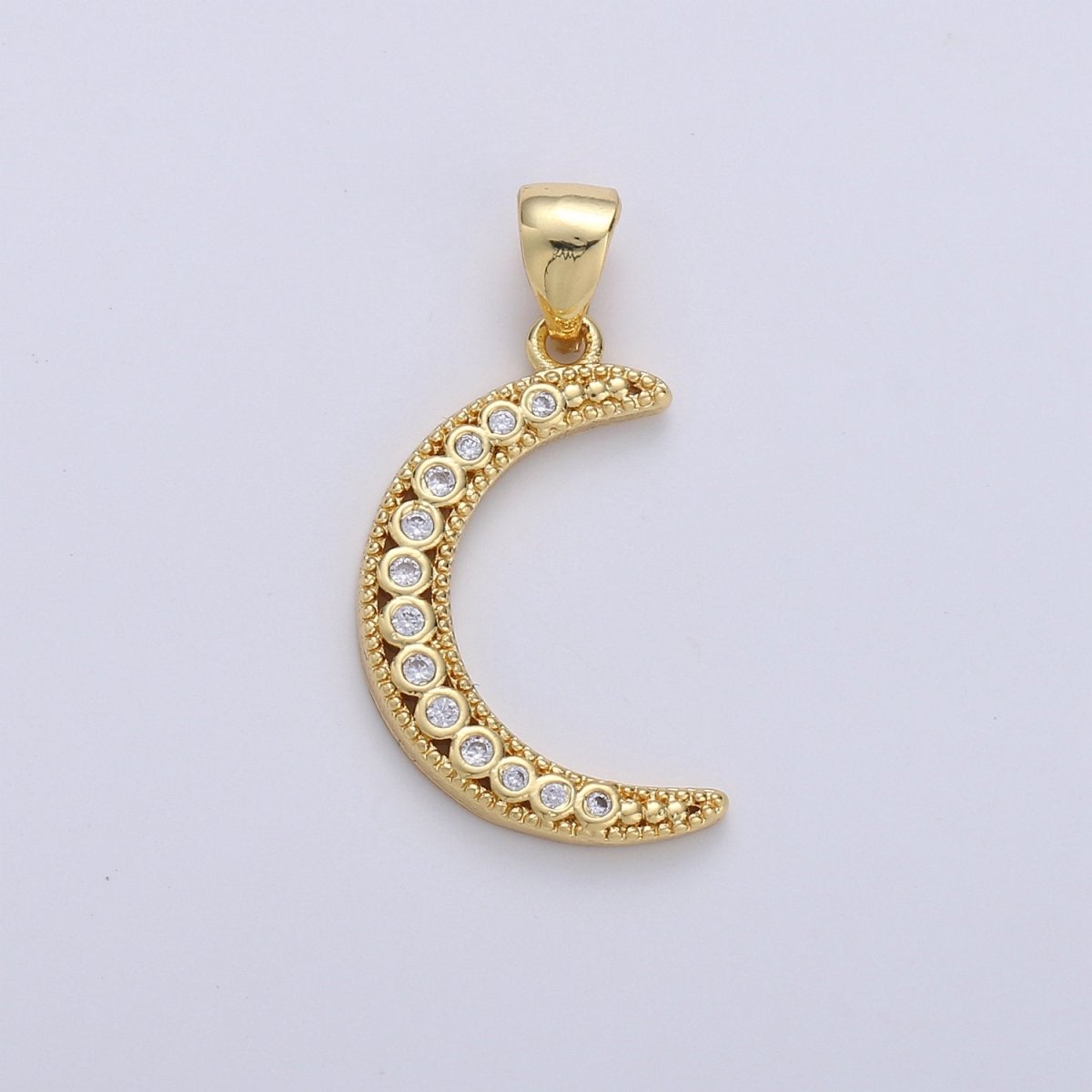 24k Gold Filled Micro Pave Moon Charm, Cubic Zirconia Crescent Moon Pendant Charm, Gold Filled Charm, For DIY Jewelry D-252 - DLUXCA