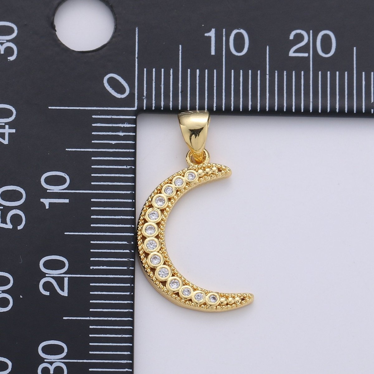 24k Gold Filled Micro Pave Moon Charm, Cubic Zirconia Crescent Moon Pendant Charm, Gold Filled Charm, For DIY Jewelry D-252 - DLUXCA