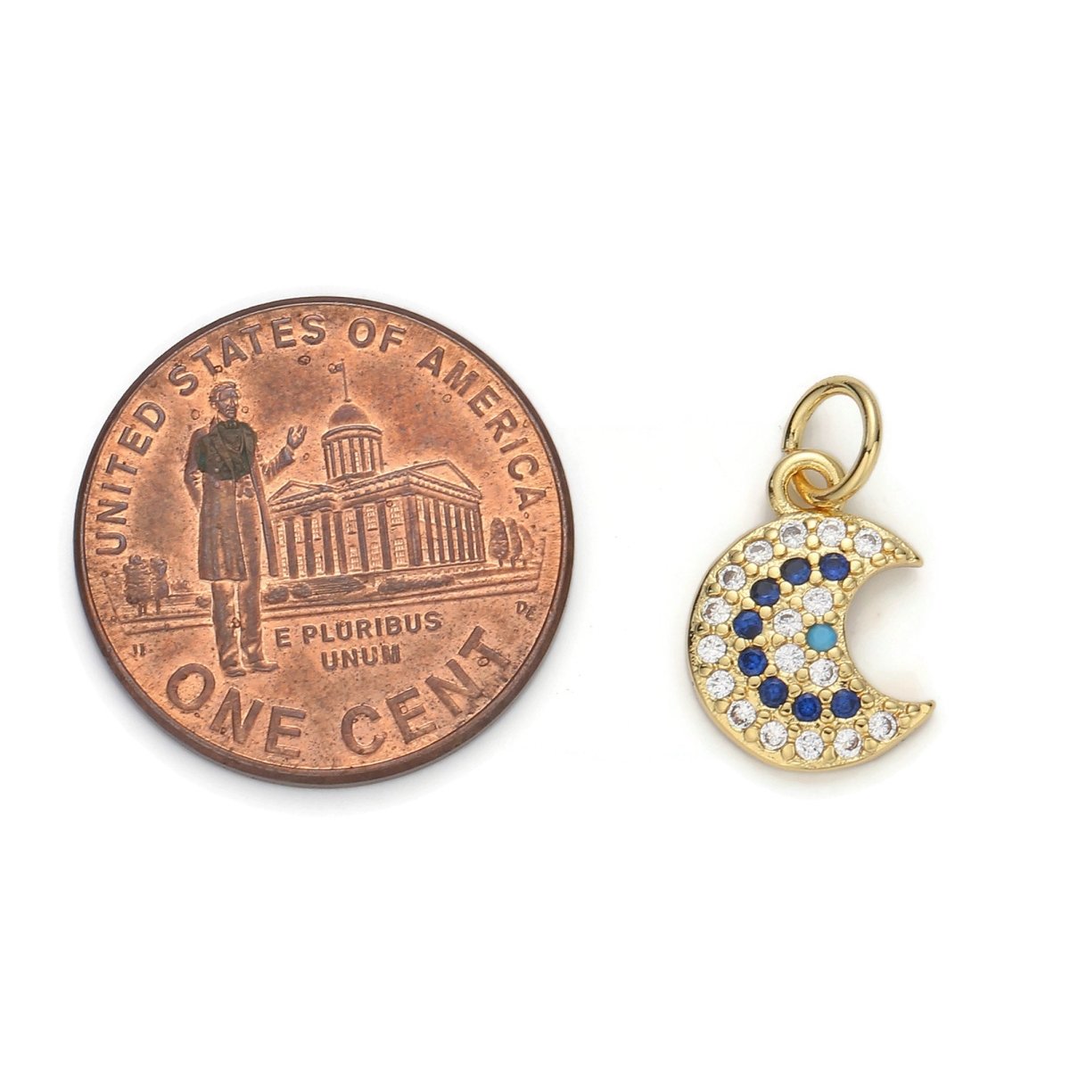 24k Gold Filled Micro Pave Moon Charm, Cubic Zirconia Moon Pendant Charm, Gold Filled Charm, For DIY Jewelry D-044 - DLUXCA