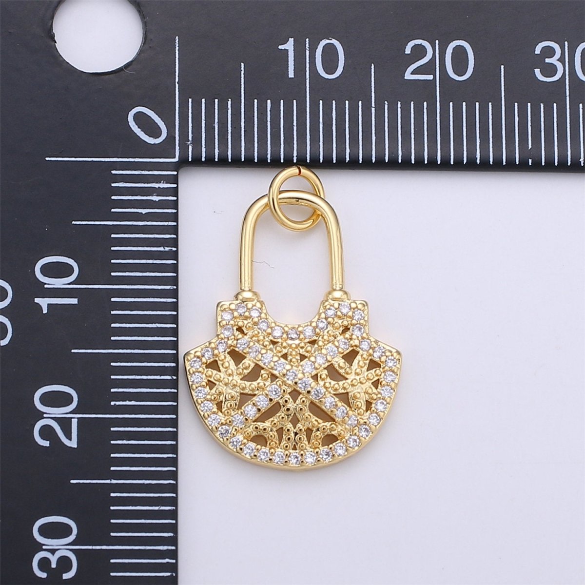 24k Gold Filled Micro Pave padlock charm for Jewelry making, Minimalist, Unique lock charm for Bracelet Necklace Earring Component - DLUXCA