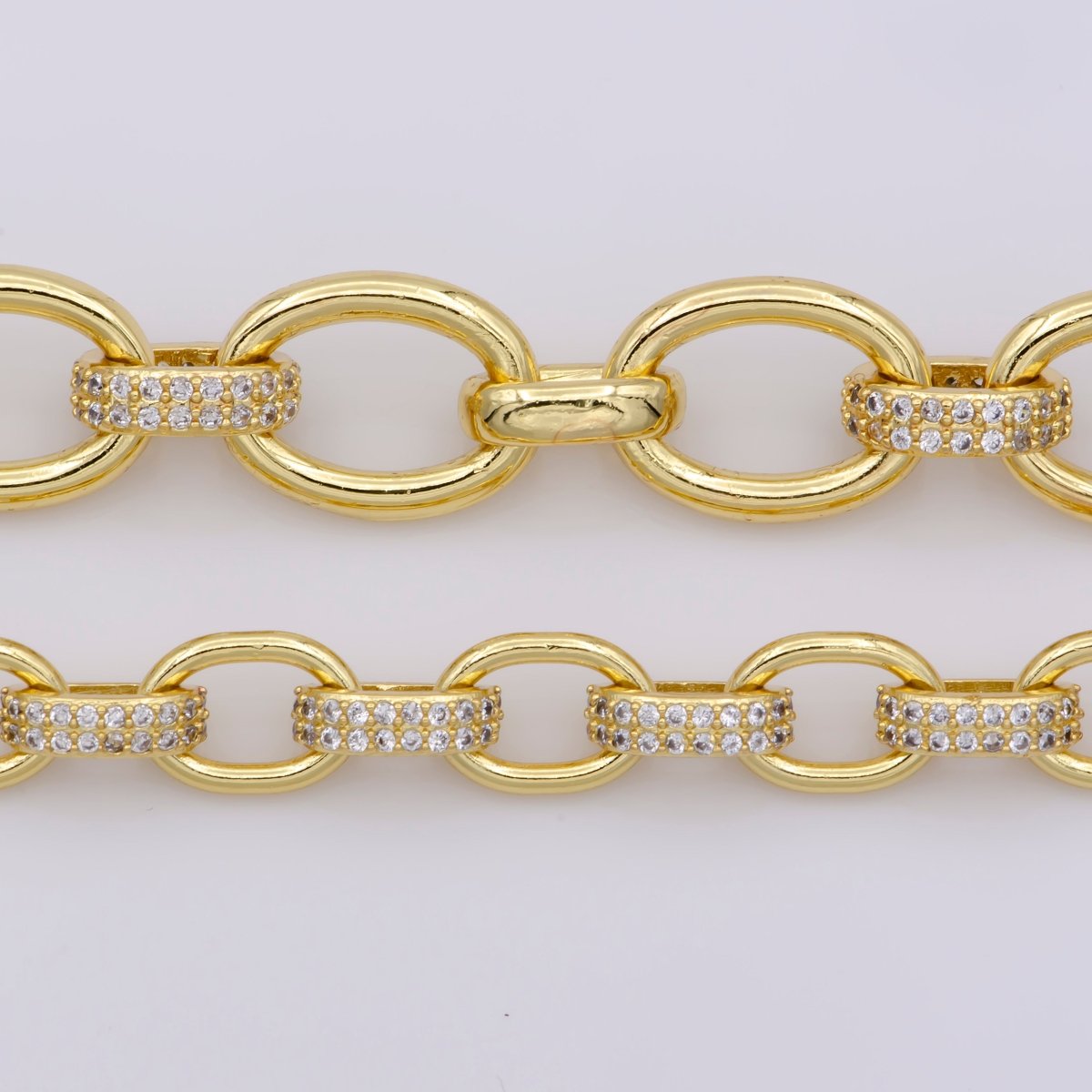 24K Gold Filled Micro Pave ROLO cable Chain with Cubic Zirconia by yard, CZ Cable Chain Necklace Specialty Link Chain by yard Rolo Cable Chain for Fashion Jewelry | ROLL-244(O-060), ROLL-245 (O-061) Clearance Pricing - DLUXCA