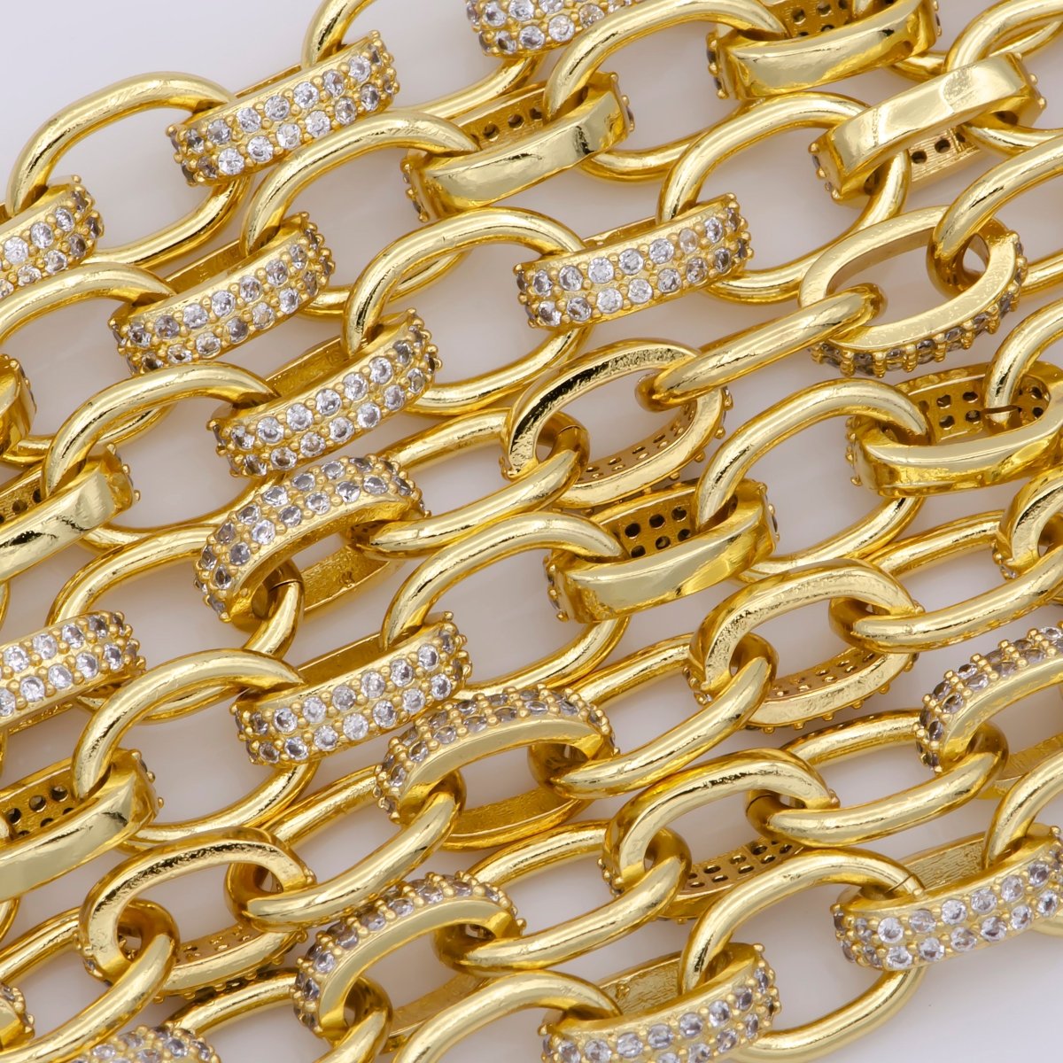 24K Gold Filled Micro Pave ROLO cable Chain with Cubic Zirconia by yard, CZ Cable Chain Necklace Specialty Link Chain by yard Rolo Cable Chain for Fashion Jewelry | ROLL-244(O-060), ROLL-245 (O-061) Clearance Pricing - DLUXCA