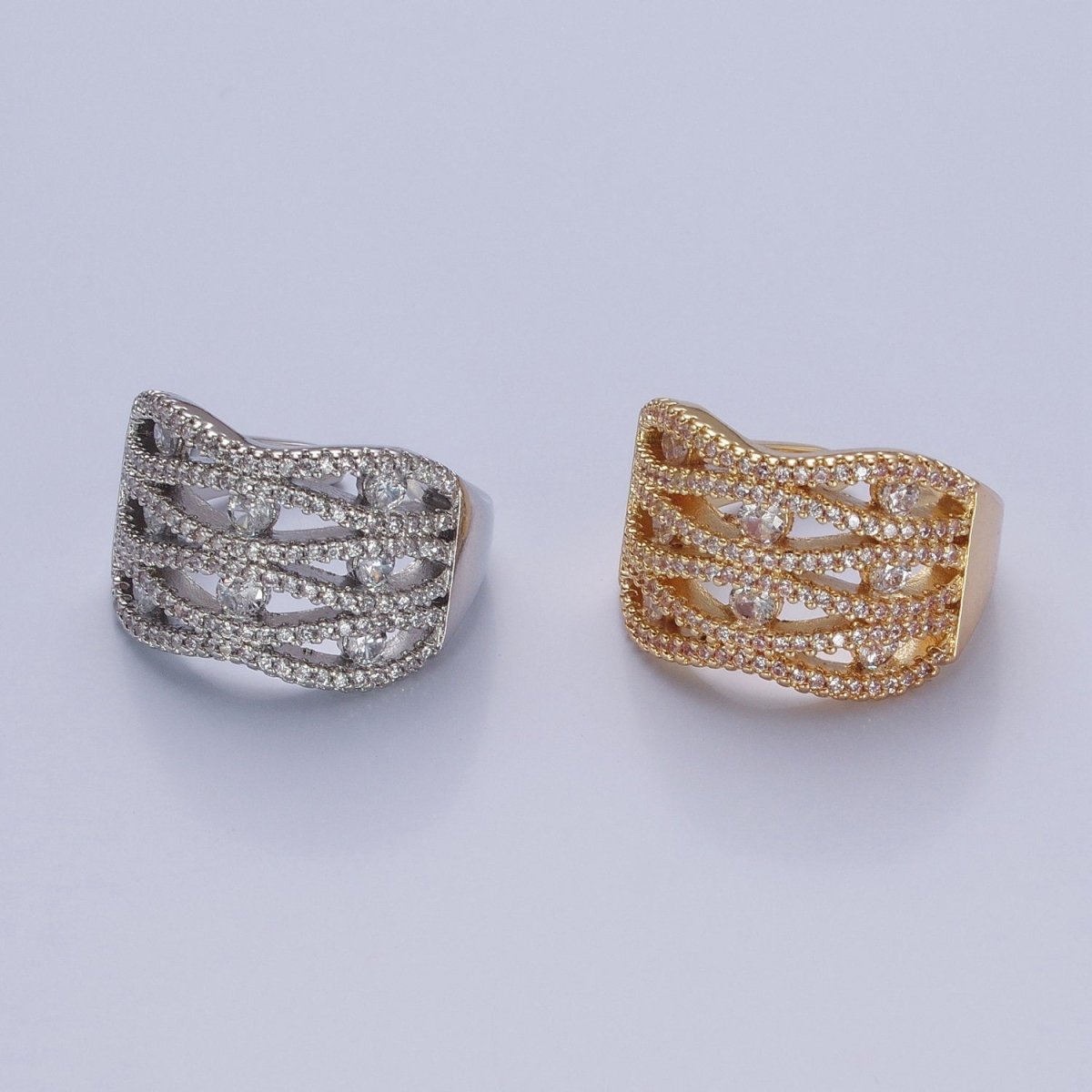 24K Gold Filled Micro Pave Signet Ring, Cubic Zirconia CZ Statement Ring in Silver & Gold O-2266 O-2267 - DLUXCA