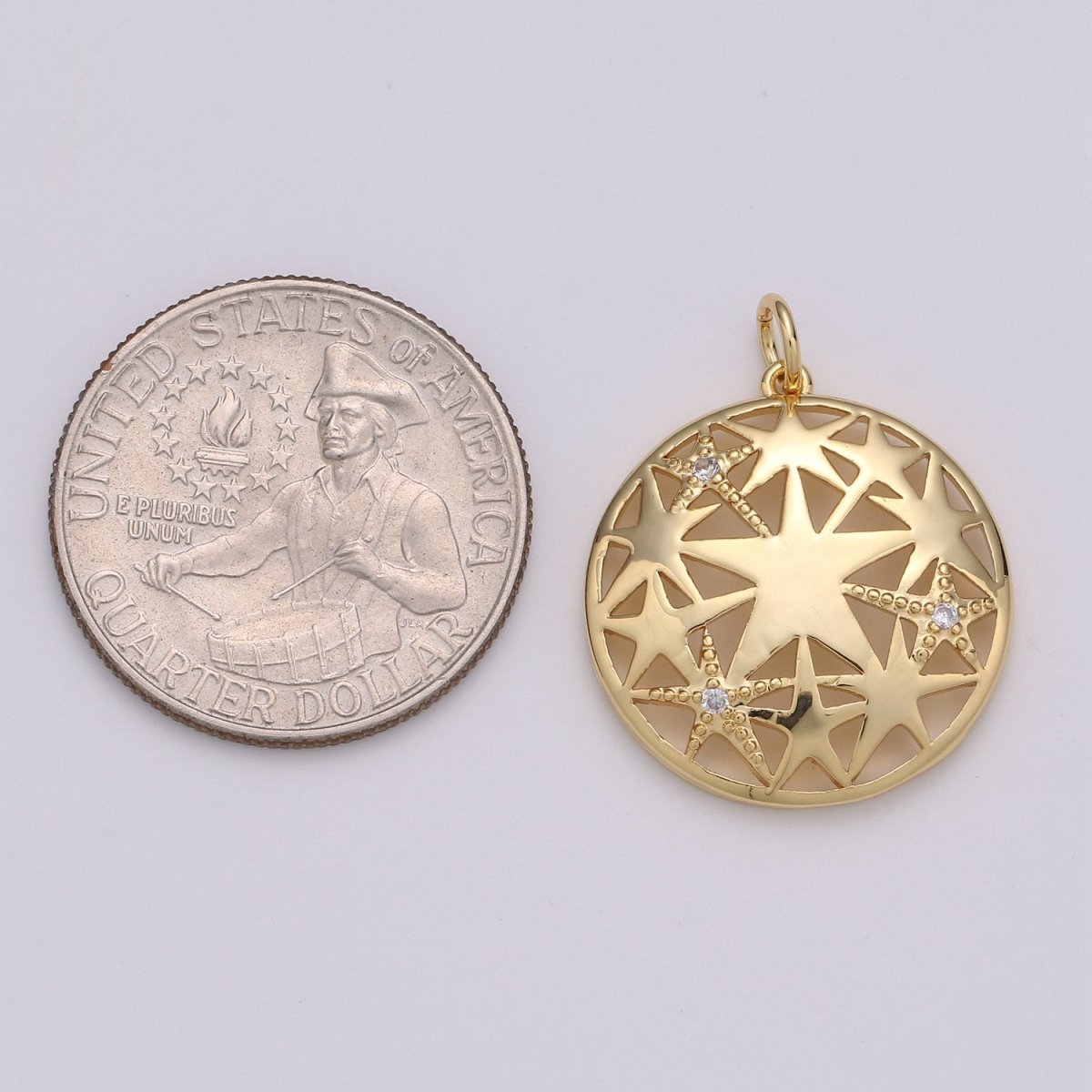 24k Gold Filled Micro Pave Star Charm, Cubic Zirconia Medallion Pendant Charm, Gold Filled Charm, For DIY Jewelry D-437 - DLUXCA