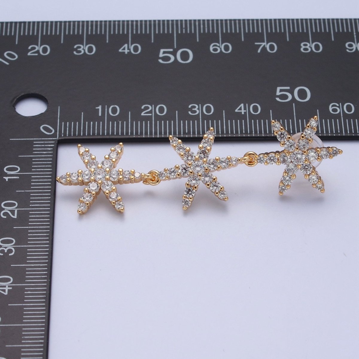 24K Gold Filled Micro Pave Star Dangle Stud Earrings P-314 - DLUXCA