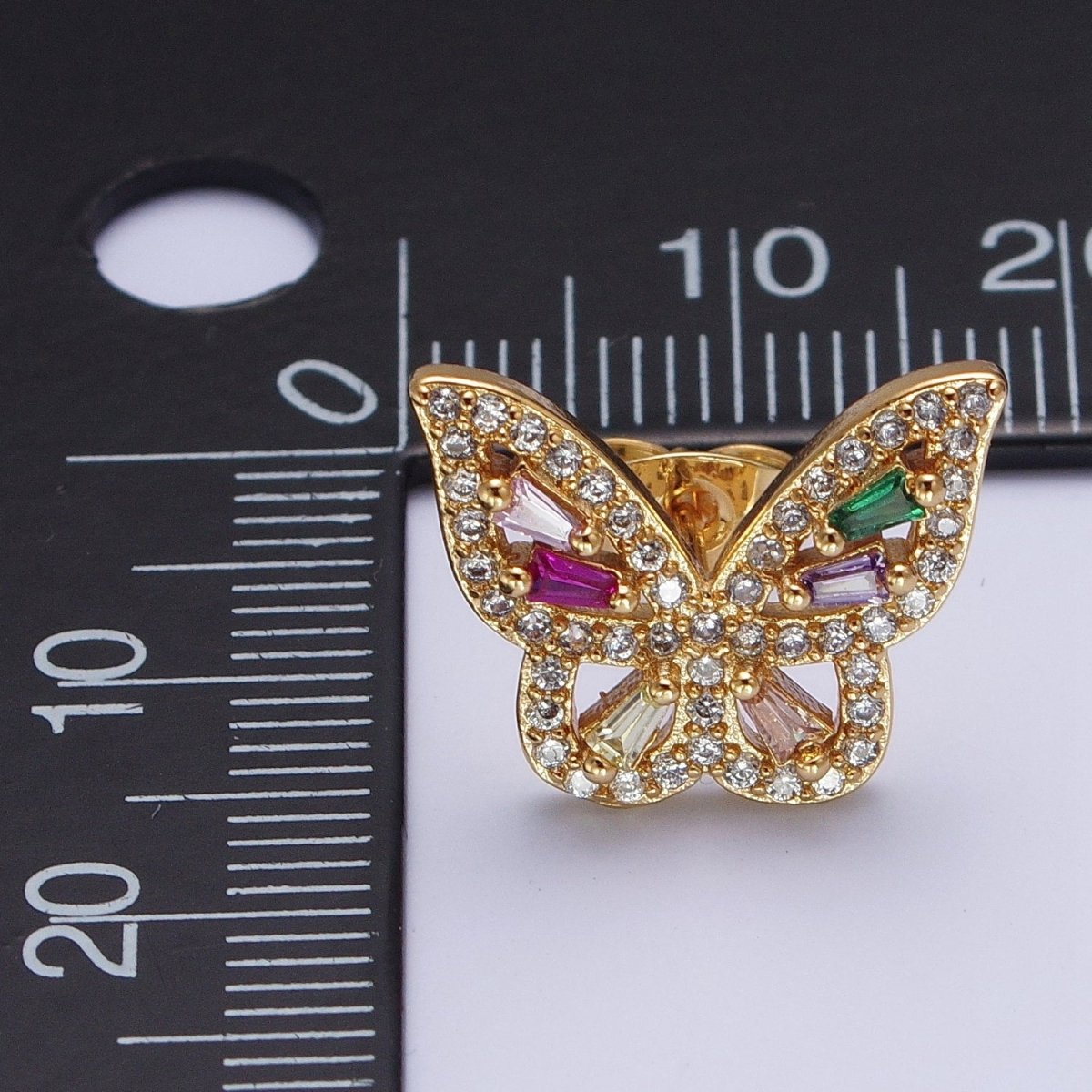24K Gold Filled Micro Paved Clear Rainbow Butterfly Mariposa Studs Earrings | X-862 - DLUXCA