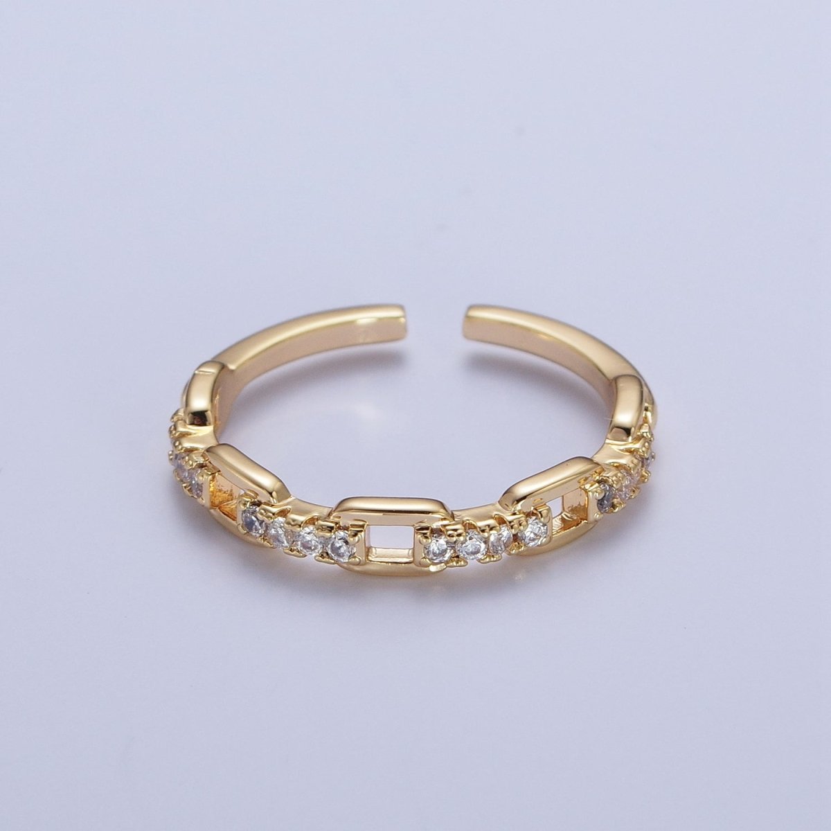 24K Gold Filled Micro Paved Cubic Zirconia Chain Link Adjustable Gold Ring | X-579 - DLUXCA