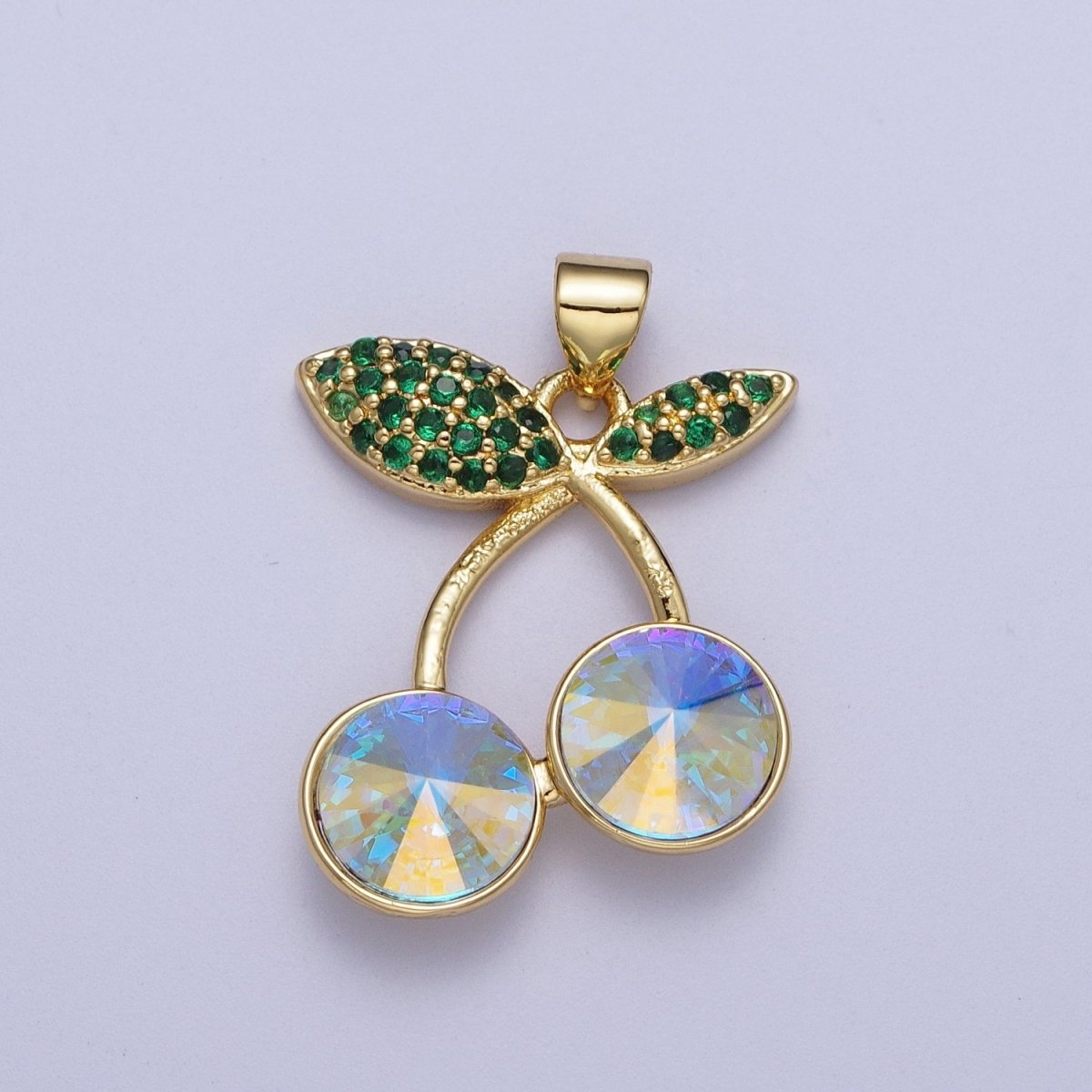 24K Gold Filled Micro Paved Cubic Zirconia Cherry Fruit Pendant | X-409-X-414 X-530 - DLUXCA