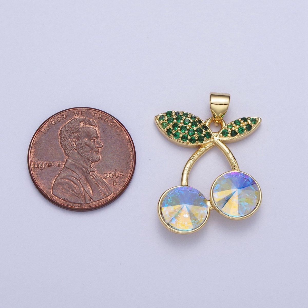 24K Gold Filled Micro Paved Cubic Zirconia Cherry Fruit Pendant | X-409-X-414 X-530 - DLUXCA