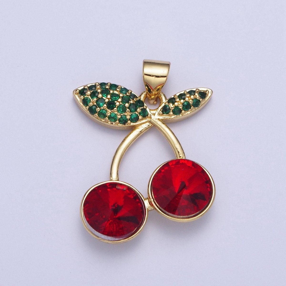 24K Gold Filled Micro Paved Cubic Zirconia Cherry Fruit Pendant | X-409-X-414 X-530 - DLUXCA