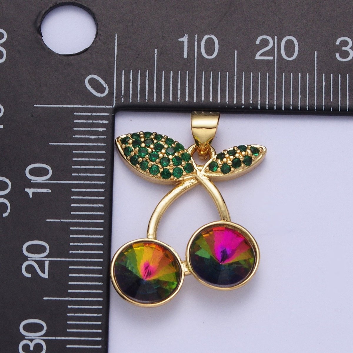 24K Gold Filled Micro Paved Cubic Zirconia Cherry Fruit Pendant | X-409-X-414 X-530 - DLUXCA