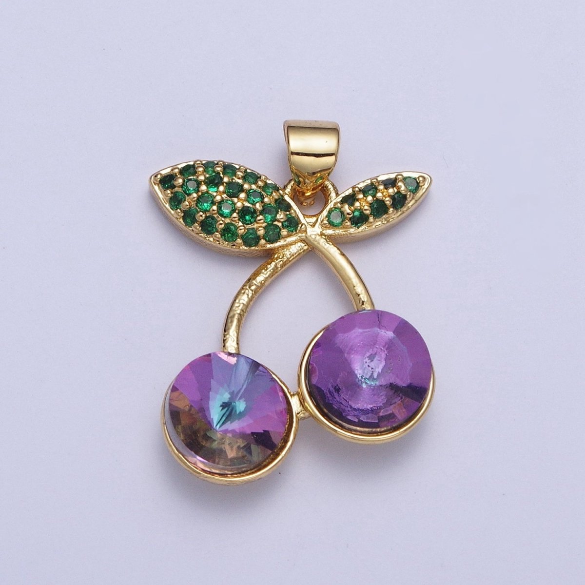 24K Gold Filled Micro Paved Cubic Zirconia Cherry Fruit Pendant | X-409-X-414 X-530 - DLUXCA