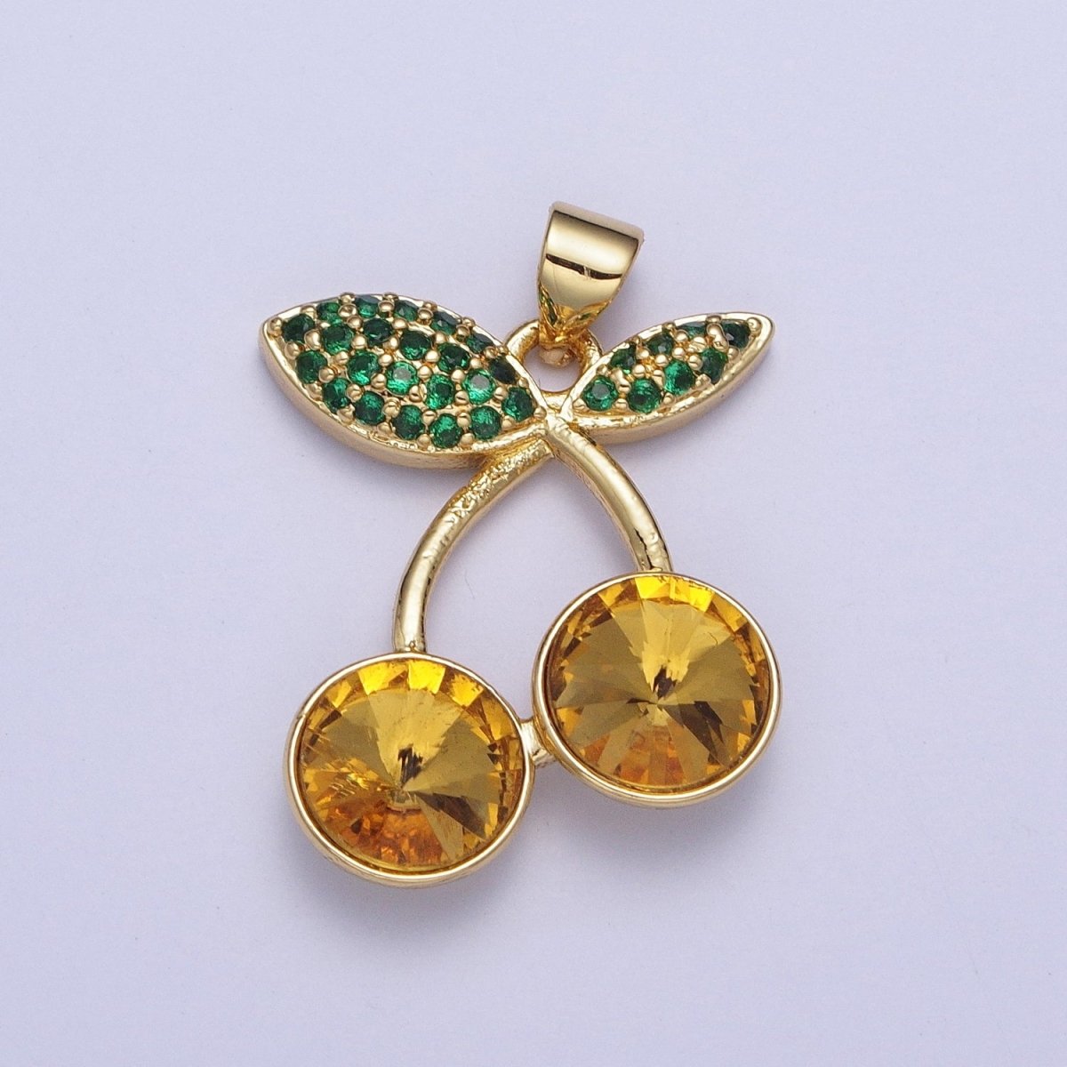 24K Gold Filled Micro Paved Cubic Zirconia Cherry Fruit Pendant | X-409-X-414 X-530 - DLUXCA