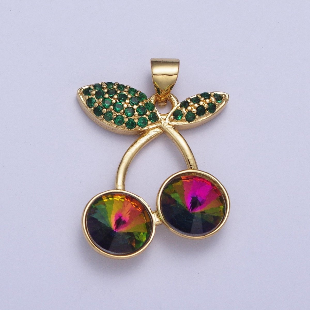 24K Gold Filled Micro Paved Cubic Zirconia Cherry Fruit Pendant | X-409-X-414 X-530 - DLUXCA