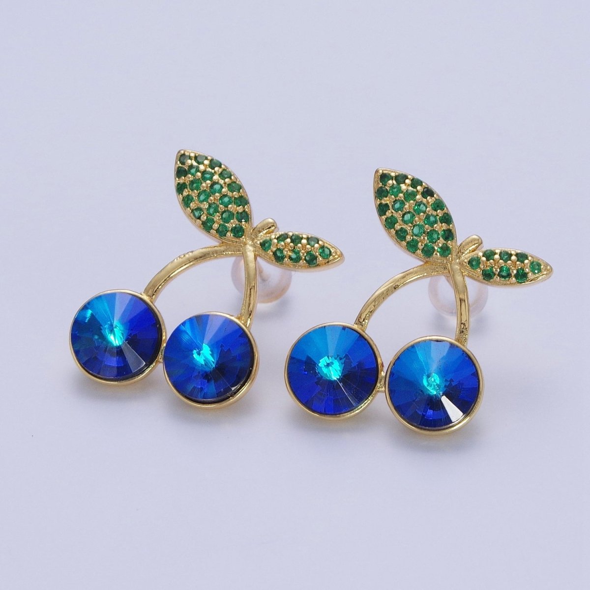 24K Gold Filled Micro Paved Cubic Zirconia Cherry Fruit Stud Earrings P-411~P-417 - DLUXCA
