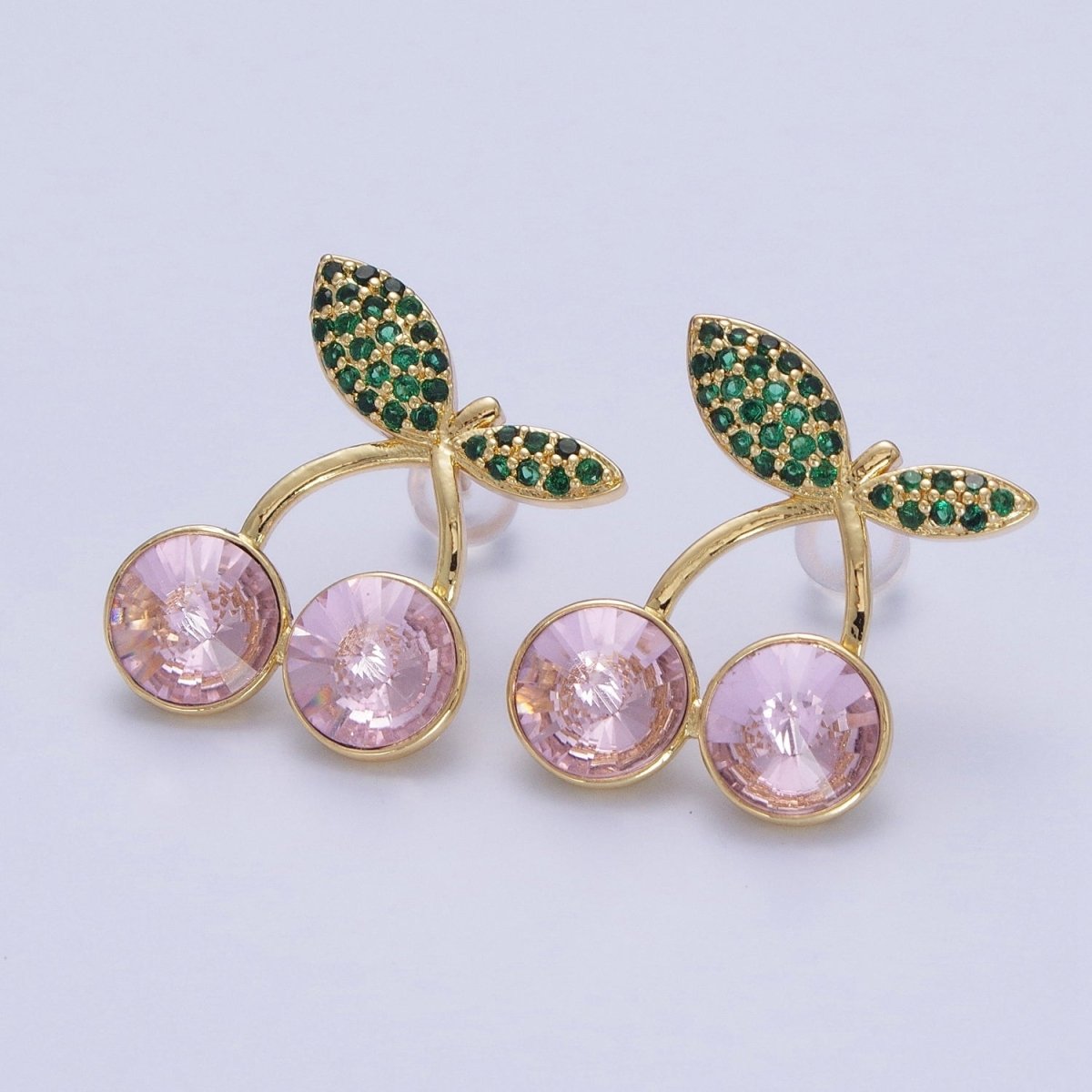 24K Gold Filled Micro Paved Cubic Zirconia Cherry Fruit Stud Earrings P-411~P-417 - DLUXCA