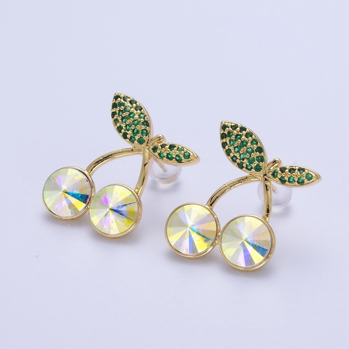 24K Gold Filled Micro Paved Cubic Zirconia Cherry Fruit Stud Earrings P-411~P-417 - DLUXCA