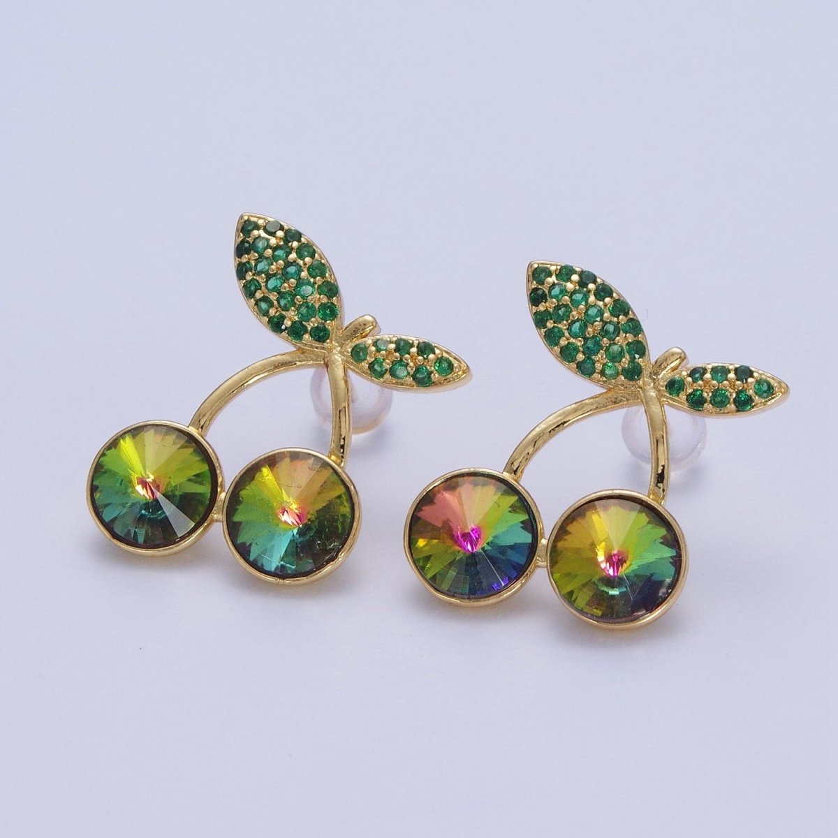 24K Gold Filled Micro Paved Cubic Zirconia Cherry Fruit Stud Earrings P-411~P-417 - DLUXCA