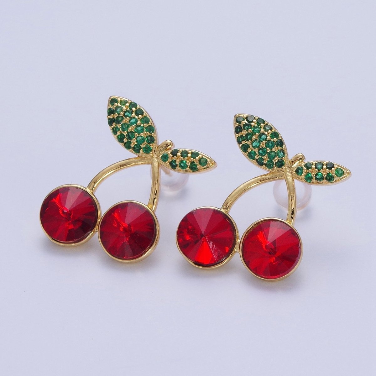 24K Gold Filled Micro Paved Cubic Zirconia Cherry Fruit Stud Earrings P-411~P-417 - DLUXCA